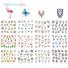 12 типов чернил/животных/Фламинго/олень/кошка/цветок наклейки на ногти слайдер аксессуары для маникюра полировка фольга BN1165-1176