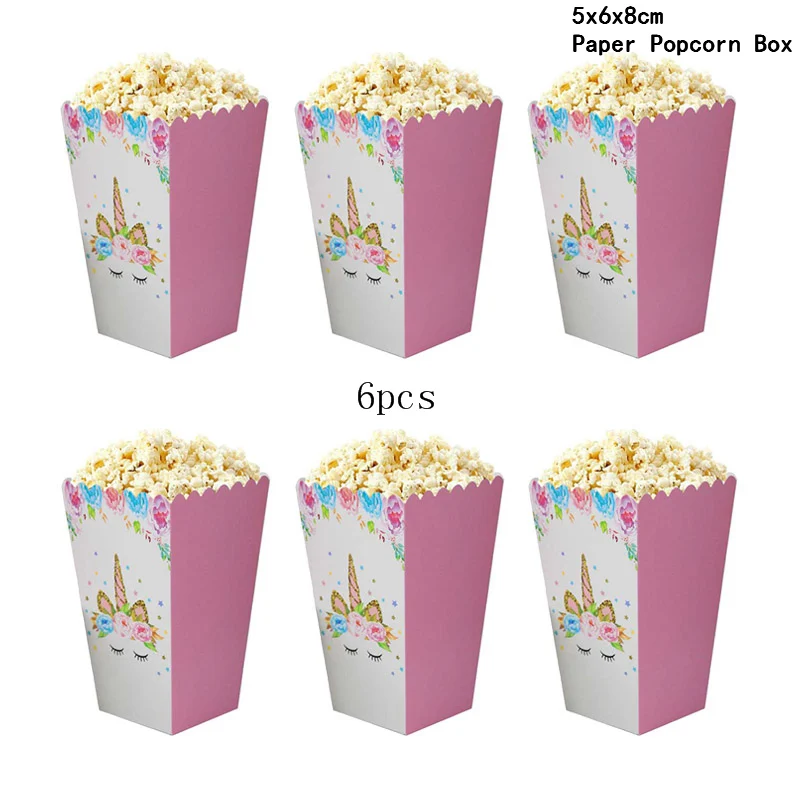 WEIGAO 6 шт. вечерние бумажные коробки для попкорна с единорогом, Подарочная коробка, вечерние украшения, свадебные сувениры и подарки - Цвет: 6pcs Popcorn Box