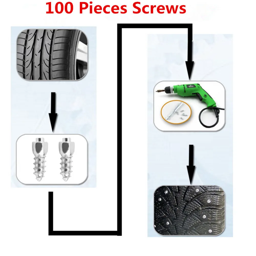 

100Pcs 1.2 * 0.4cm Tire Stud Small Screws Metal Snow Nail Anti-Slip Screws for Automobile Tire Stud Screws Auto Car Accessories
