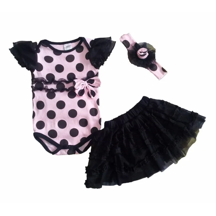 Модная одежда для новорожденных девочек короткий комбинезон юбка-пачка и повязка на голову, костюмы из 3 предметов летние комплекты одежды для маленьких девочек с принтом зебры - Цвет: Pink Dot