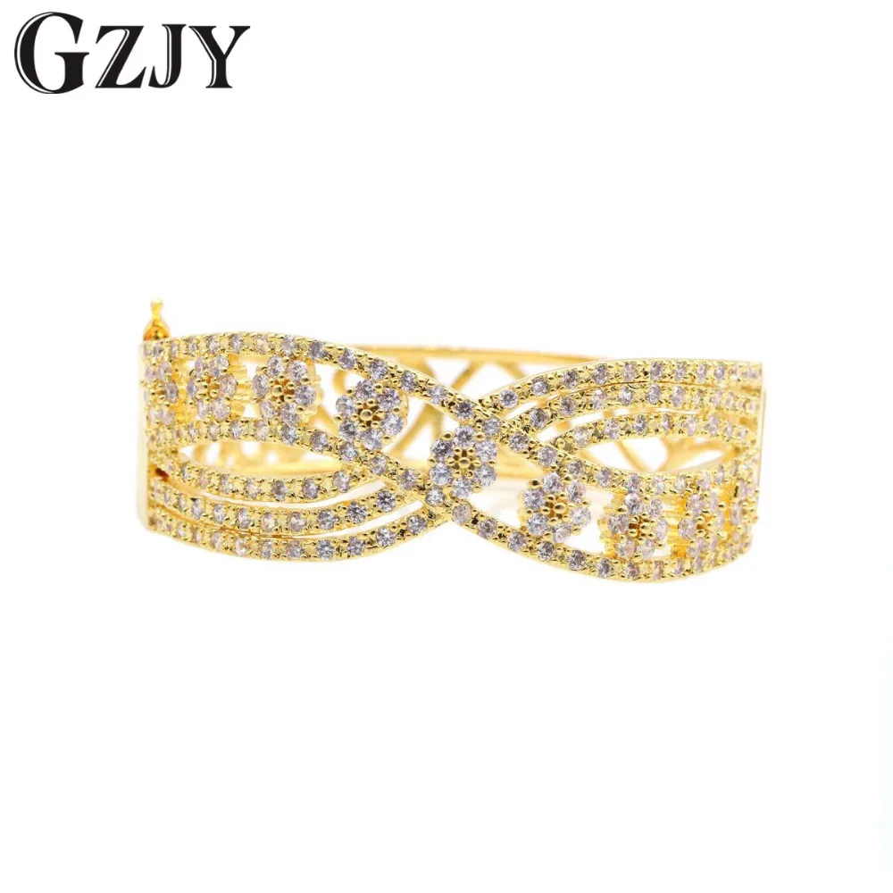 

GZJY Fashion Flowers Zircon Bracelets Yellow Gold Color Bracelet Bangle For Women Wedding Party Indian Jewelry pulseiras bijoux