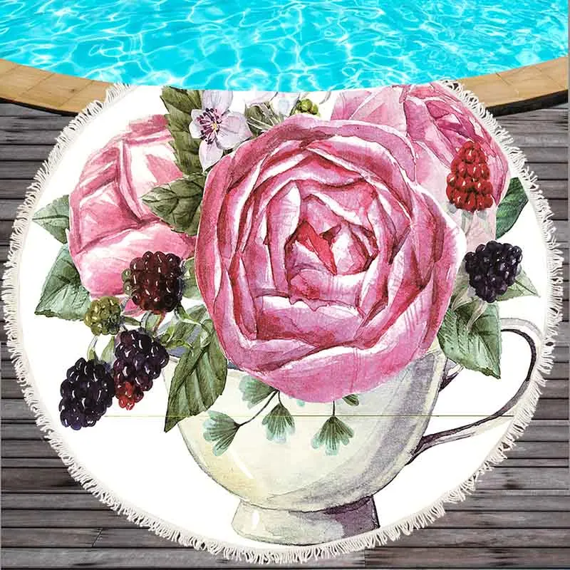 

Printed Tropical Leaves Flower Flamingo Beach Towel Round Microfiber Beach Towels Roundie For Adults Serviette