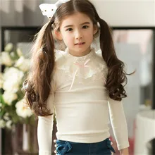 3 Style Autumn Baby Girls Tops Children Lace Collar T shirt Kids Girls Cotton Long Sleeve Base Shirts Kids Girls Clothes T shirt