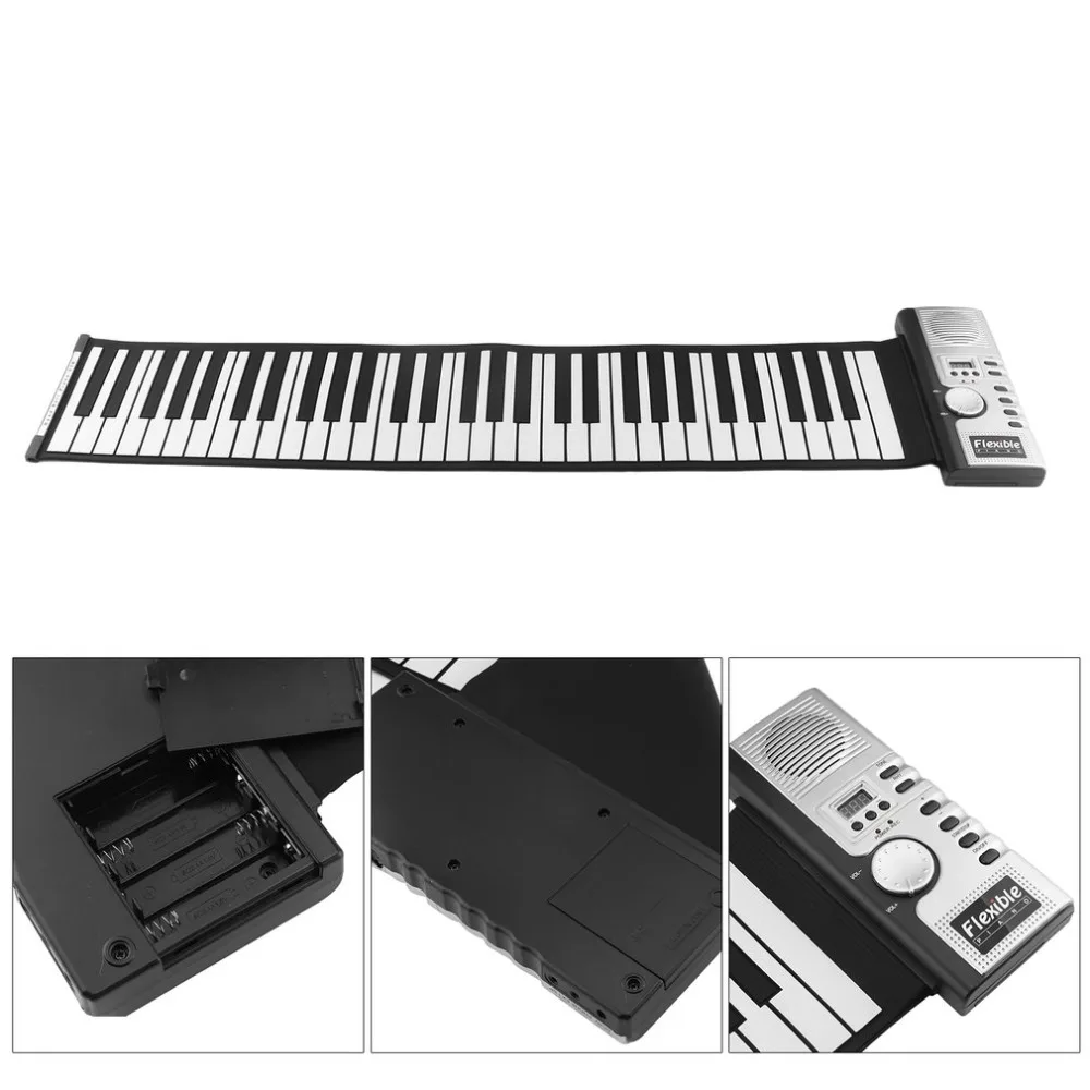 61 клавиша 128 тонов электронная пианино клавиатура портативная Гибкая сворачивающаяся цифровая клавиатура пианино перезаряжаемый музыкальный инструмент