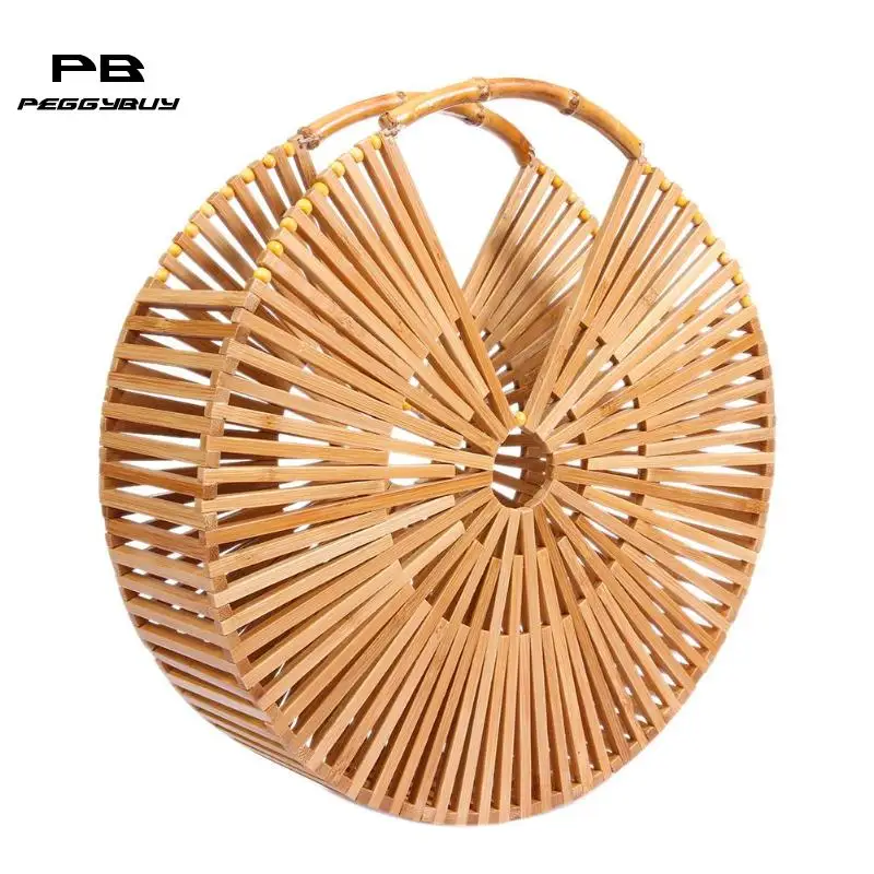 

Fashion Bamboo Woven Women Handbag Totes Wristlets Girls Summer Hollow Pouch Purse Pack Teen Lady Travel Small Clutch Bas Basket