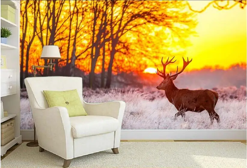 

Custom photo 3d wallpaper Modern dusk forest elk painting background 3d wall murals wallpaper for living room home decor