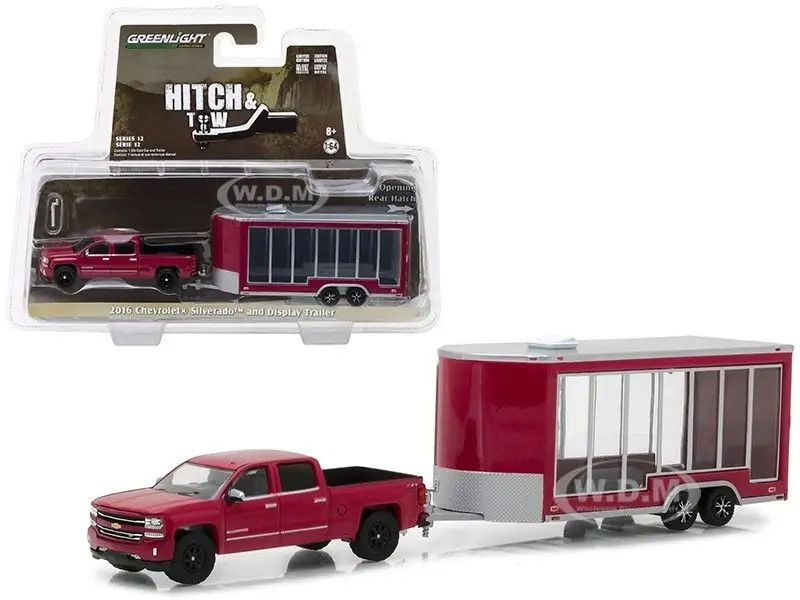 Зеленый светильник 1:64 2016 CHEVRO LET SILVERADO & DISPLAY TRAILER игрушечный автомобиль из сплава