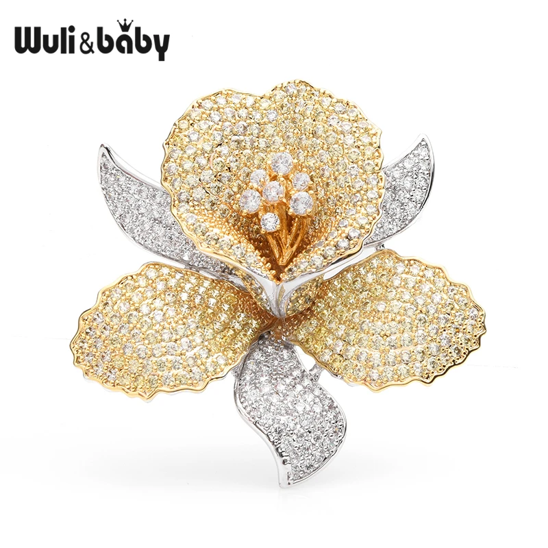 Роскошные чешские Стразы Wuli& baby, золотые, серебряные броши в виде цветка, женская брошь на свадьбу, банкет, булавки, подарки