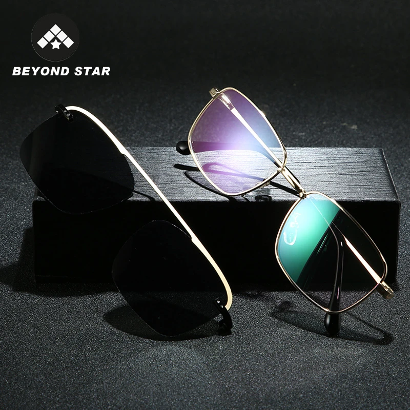 BEYONDSTAR модные прямоугольный магнит клип мужские солнцезащитные очки бренд 2019