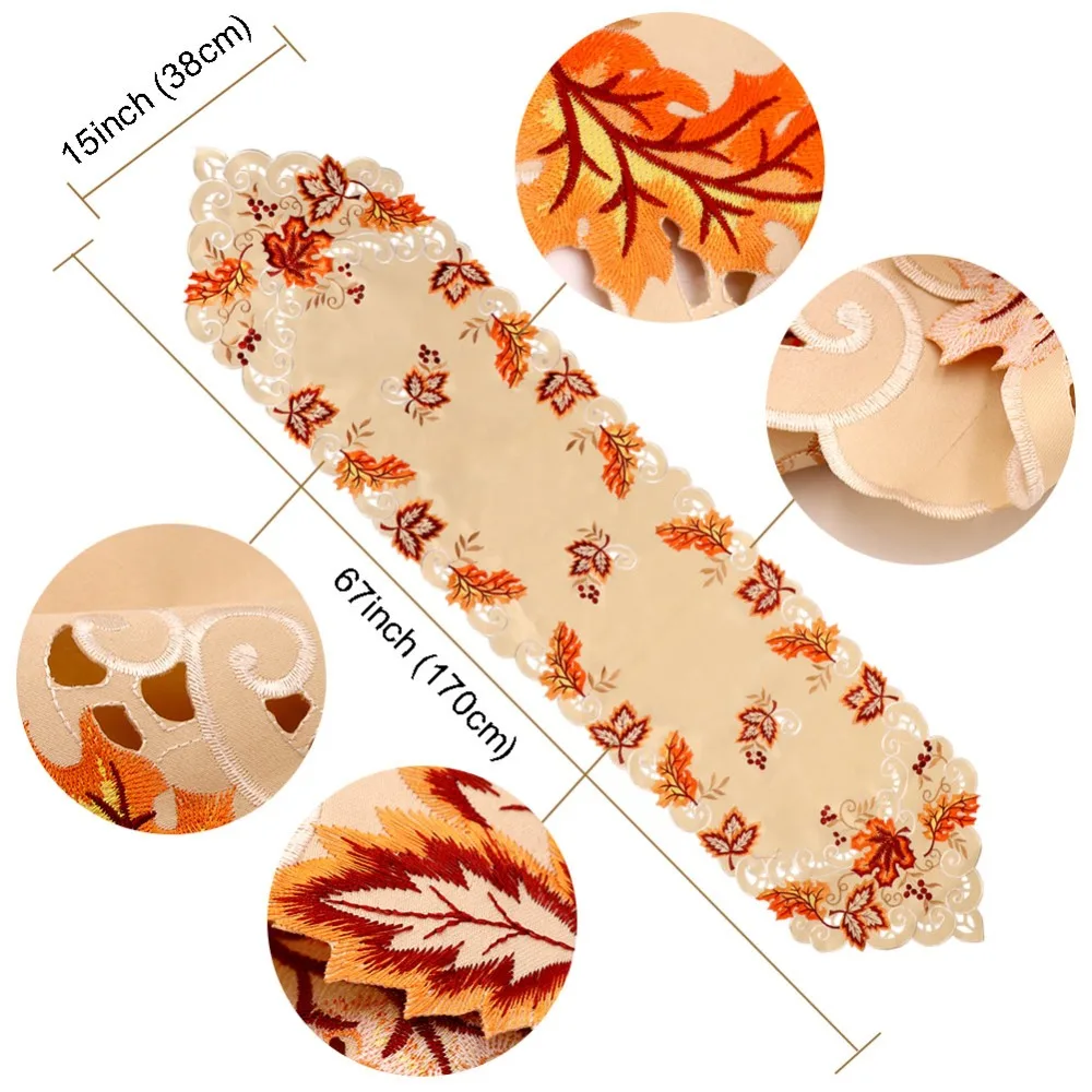 Ourwarm Wedding Table Decoration Maple Leaves Embroidered Table