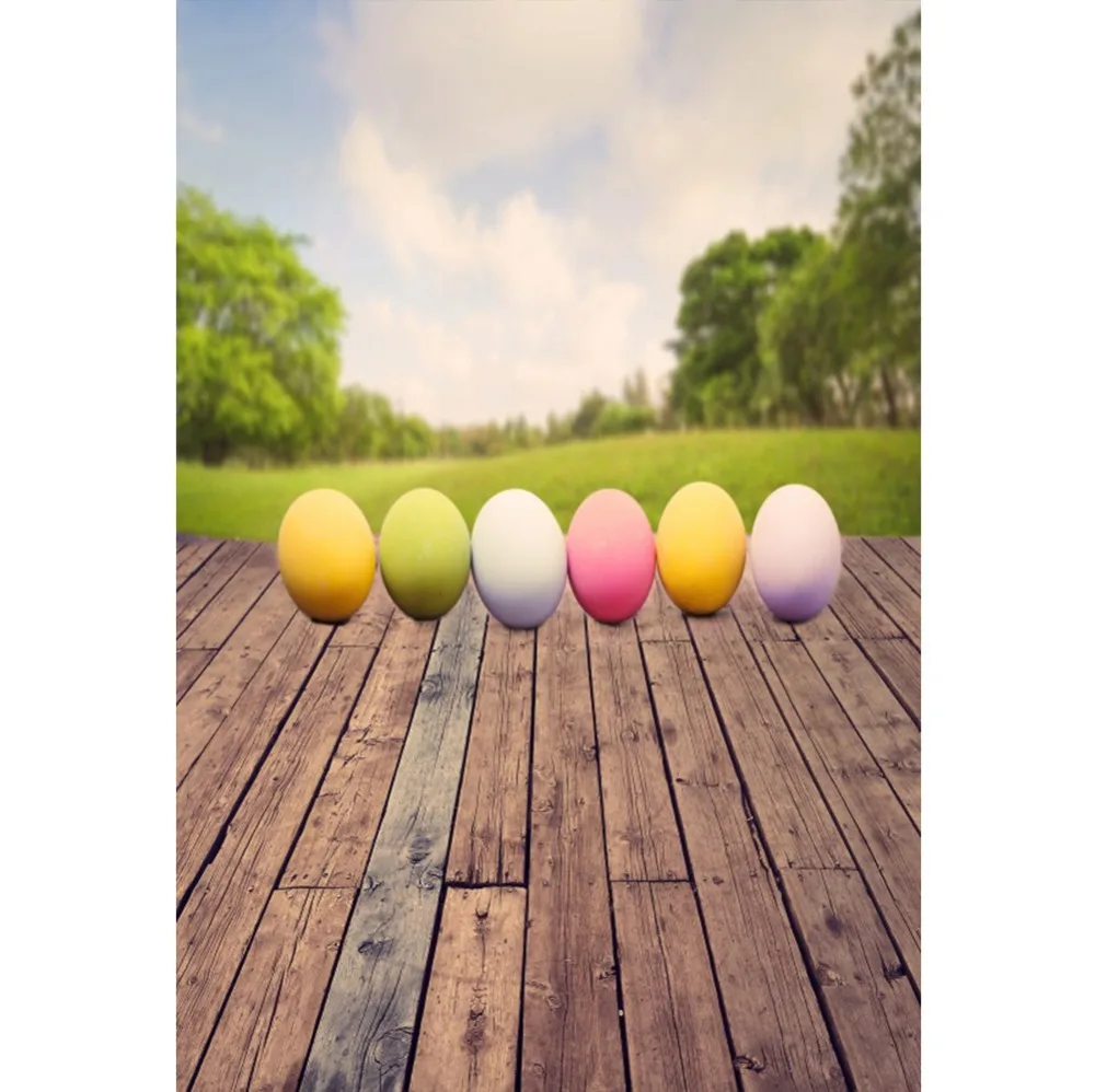 

Laeacco Easter Colorful Eggs Tree Grassland Planks Floor Baby Natural Scene Photo Backgrounds Photography Photo Backdrops Studio