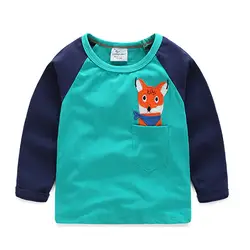 Для маленьких мальчиков одежда хлопковая одежда для детей футболки для мальчиков футболка с рисунком лисы принтом топы с длинными