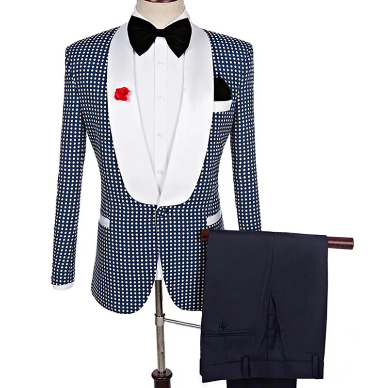 

YUSHU Groom Male Wedding Prom Suit Polka Dot Slim Fit Tuxedo Men Formal Business Work Wear Suits (Jacket+Pants)