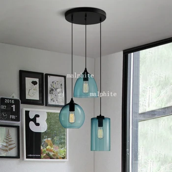 

Modern Glass Pendant Lights Minimalist Cafe Bar Hanging Lamp Restaurant Gradient Blue Glass Loft Decor Light Fixtures Stair Art