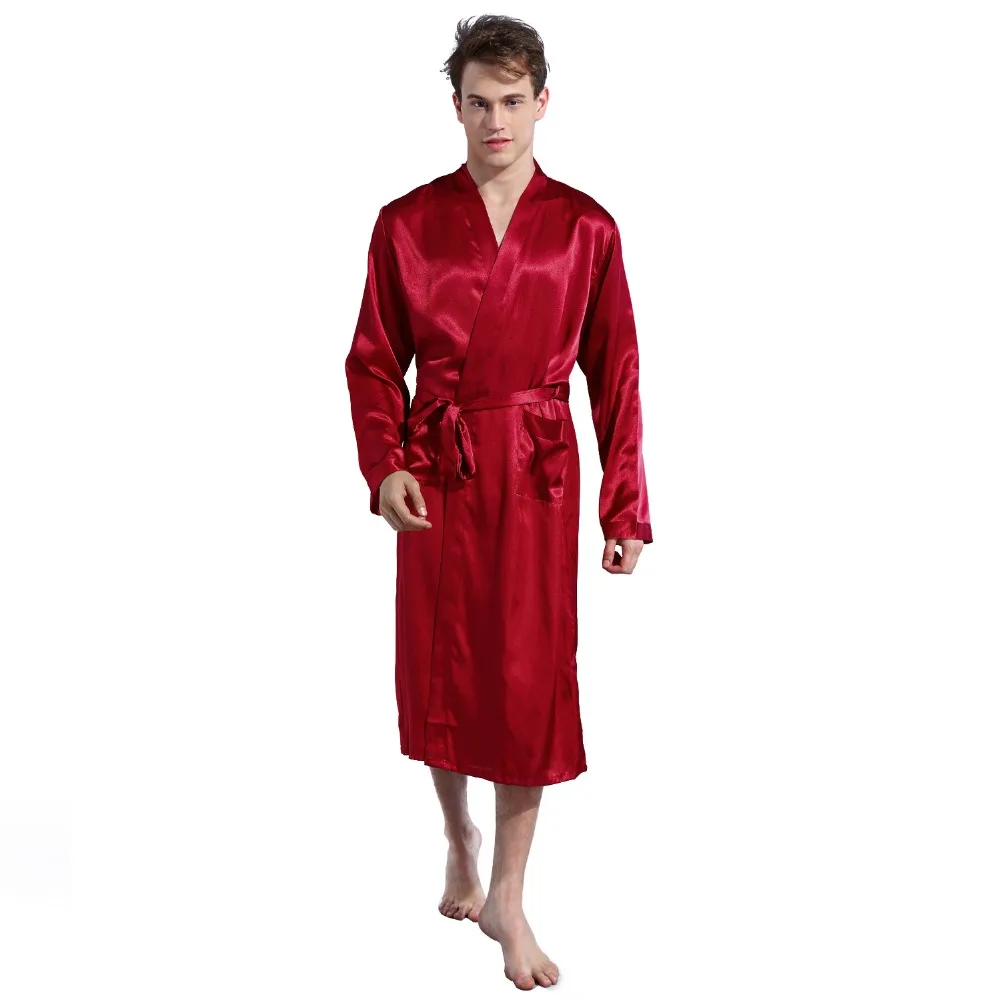 LANBAOSI мужская Шелковая пижама, одноцветная Шелковая пижама с длинными рукавами, Сексуальная Современная стильная мягкая уютная атласная мужская летняя ночная рубашка F50