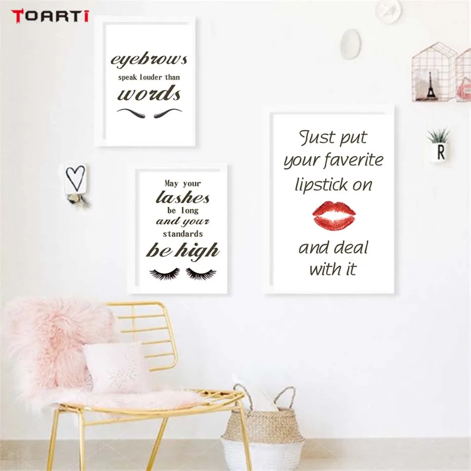 Eyebrows Lashes Lipstick Life Quotes For Bedroom Wall Art Poster&Print Minimalist Canvas Painting Modern Wall Picture Home Decor (5)