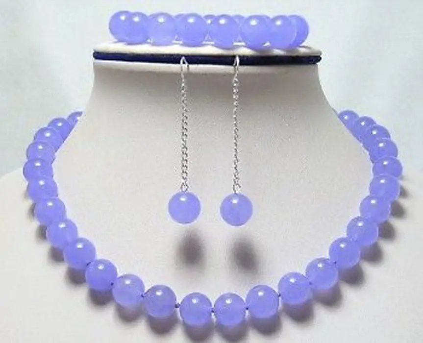 

FREE shipping>>>>> New Design 9mm Pure Purple Jade Earrings Bracelet Necklace Pendant Jewelry Set