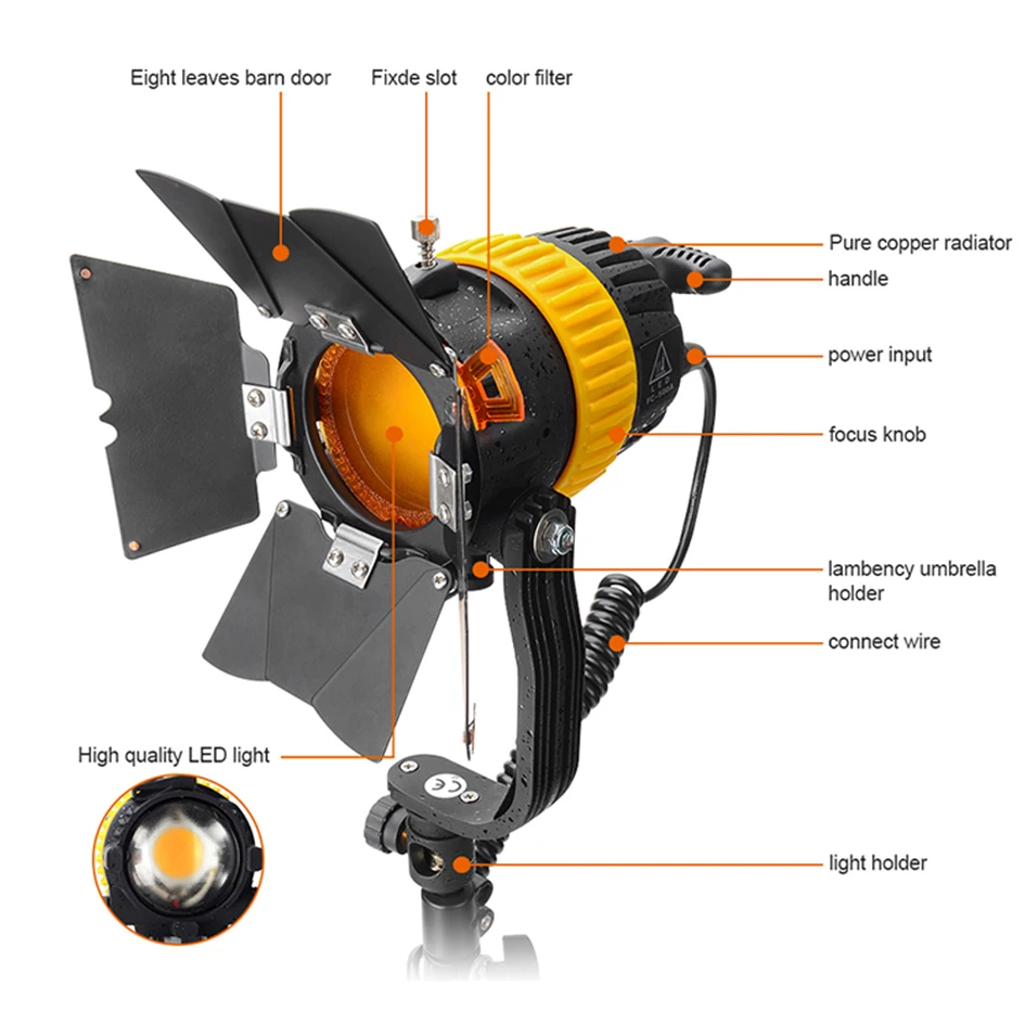  ALUMOTECH 50W LED High CRI 5500/3200K Portable Spotlight For Camera Video Photography Studio Suppor