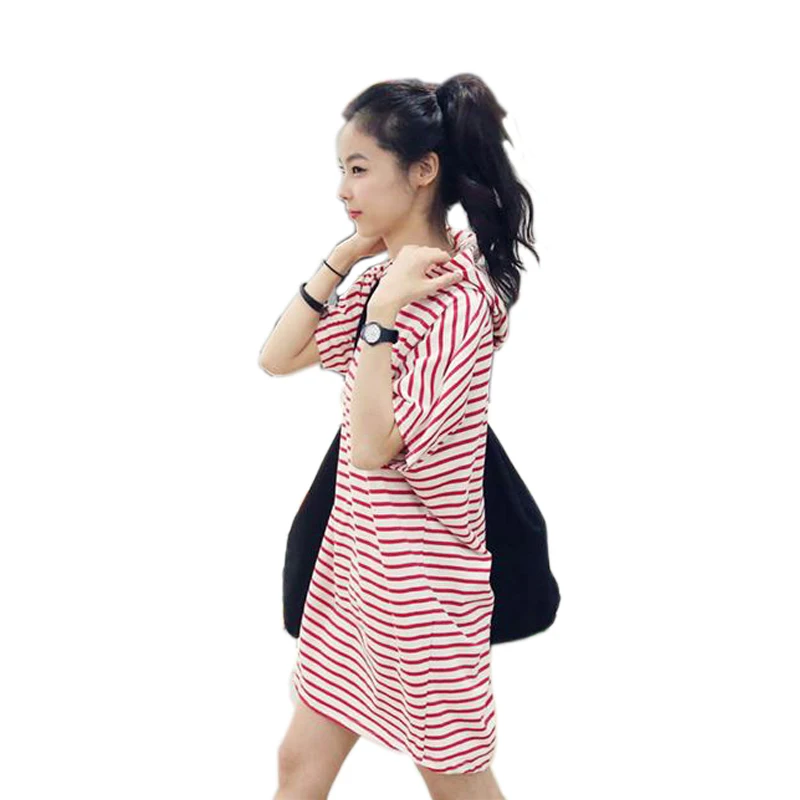 Женское платье в полоску свободное большого размера с капюшоном Корейском стиле