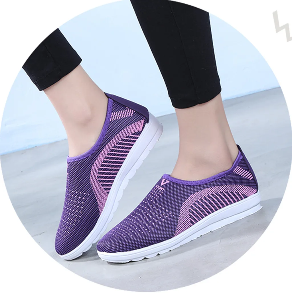 Women's Mesh Flat shoes patchwork slip-on Cotton Casual shoes for woman Walking Stripe Sneakers Loafers Soft Shoes zapato