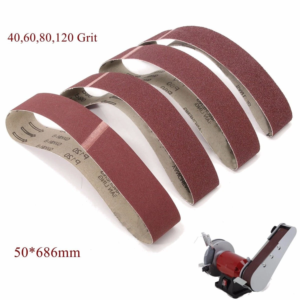 DWZ 20PCS 50 x 686mm Sanding Belts Mixed Grade 40 60 80 120 Grit Oxide Sander Coarse