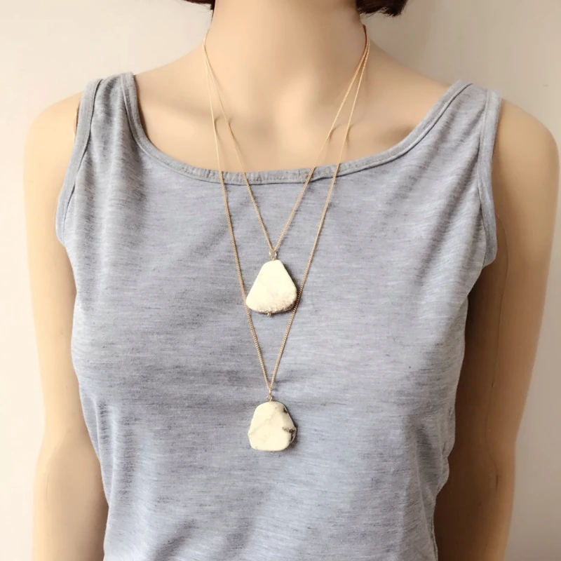 

Free Shipping New White Natural Stone Fashion Pendant Necklace