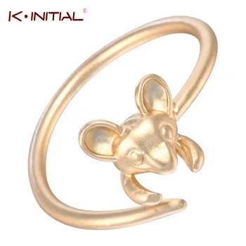 Kinitial Fashion Finger Round Rings Jewelry Adjustable Gold Silver Cute Men Women Mouse Ring Stone Punk Anillos Mouses Jewelry