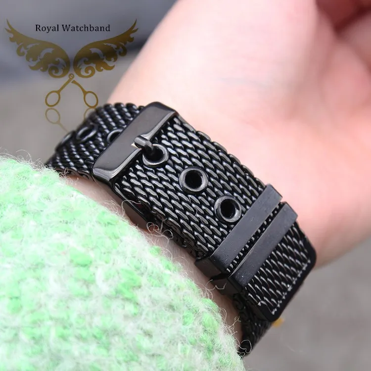 18mm 20mm 22mm 24mm Black Mens Ladies Watch Strap SHARK MESH ...