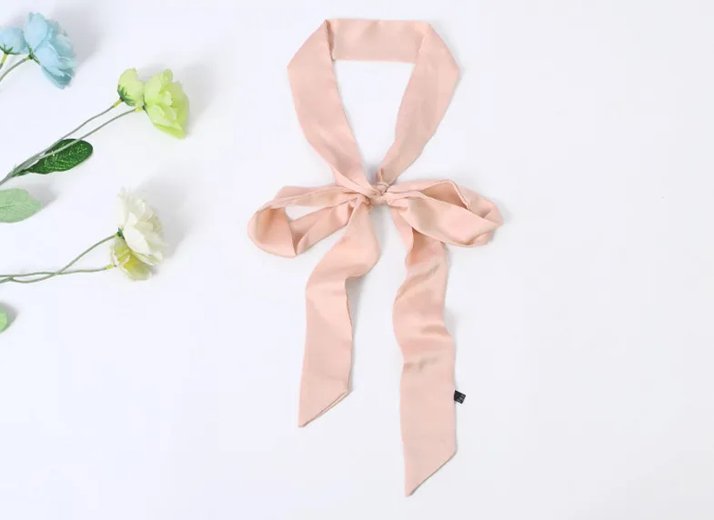

Elongated narrow silk scarf lady Spring and Autumn Baitie pure color double-sided Scarf Collar tie hairband decorative bag