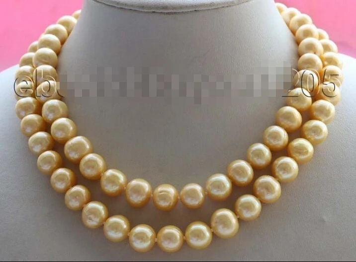 

U575 FREE shipping>>>>>32" Genuine Natural 12mm golden Round Pearl Necklace #f1681! new