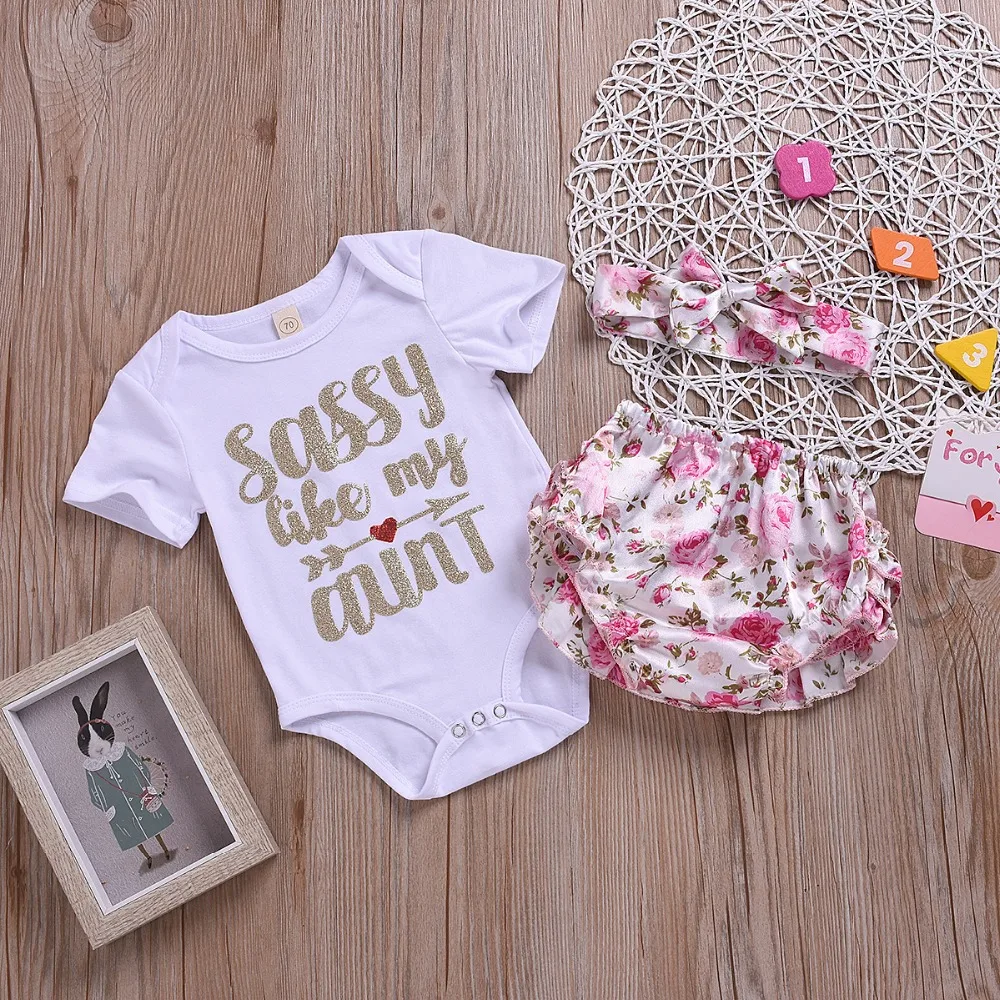 Комплект одежды из 3 предметов для новорожденных девочек; комбинезон; боди с короткими рукавами; топы; шорты; шляпа; комплект одежды