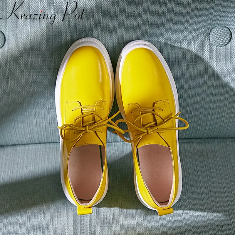 Krazing Pot/Коллекция года; брендовая весенняя обувь из натуральной кожи в стиле суперзвезды; повседневные кроссовки на танкетке с круглым носком; женская Вулканизированная обувь; L06