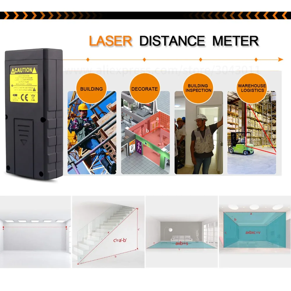 Laser Rangefinders Area/Volume/Distance/Pythagoras Digital Laser Distance Measure Meter 40M 60M 80M 100M 120M 150M Laser Rangefinders Area/Volume/Distance/Pythagoras Digital Laser Distance Measure Meter 40M 60M 80M 100M 120M 150M