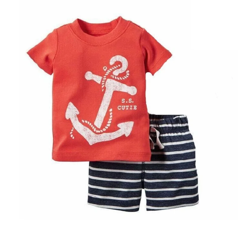 

Sailor Navy Baby Clothes Set Casual Anchor Boys Summer Outfits Tee Shirts Shorts Pant 2-Pieces Suit Infant Outfits Tops 0-2 Year