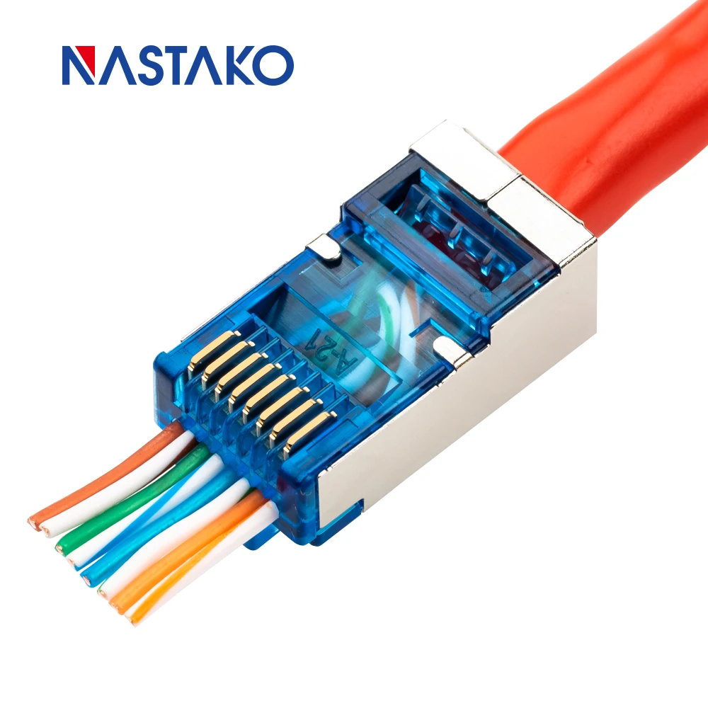 Computer Cables Open-Smart Shielded Pass-Through Network Module Gold-Plated RJ45 Connector Socket Jack Cable Length Cat6
