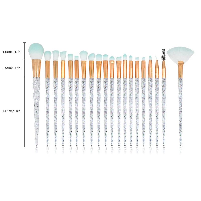 20 шт. алмазные кисти для макияжа набор хрустальных теней для век основа для пудры Румяна губ кисти для макияжа Косметические Красочные инструменты для макияжа