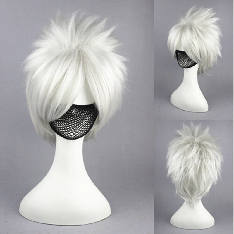 35cm Silver Grey Short Male Anime Hair Wigs Cosplay Naruto Hatake