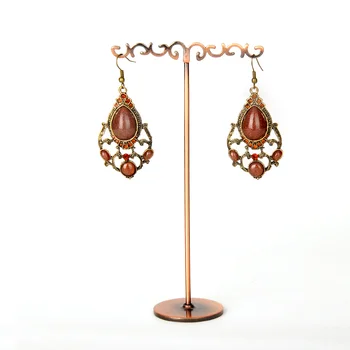 

New Fashion Copper Metal Earrings Display Stand Flower T Shape Drop Earrings Display Rack Jewelry Display Holder