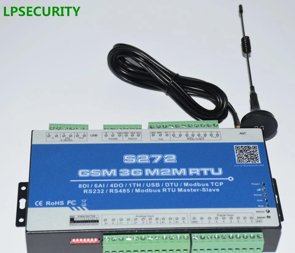 LPSECURITY GSM панель контроллера сигнализации GSM SMS GPRS 3g S272 RS458/232 Modbus RTU регистратор данных монитор температуры/влажности