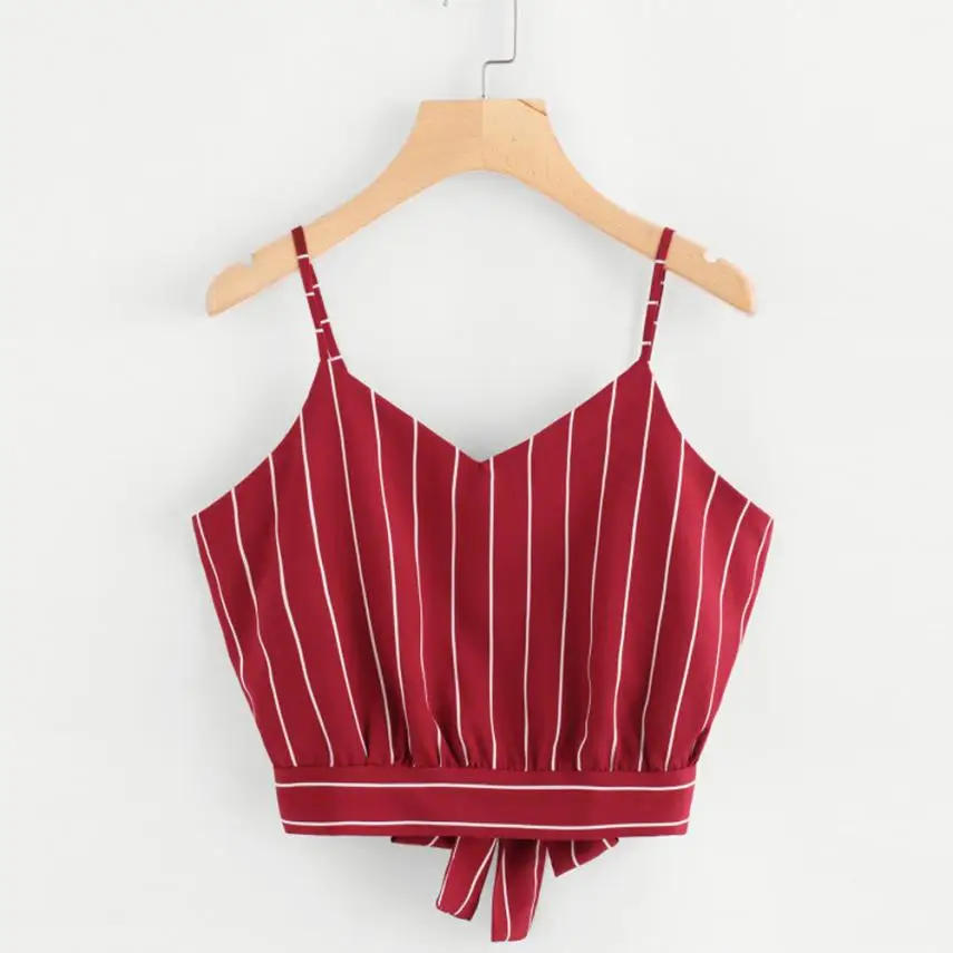 

KANCOOLD tops high quality girl Self Tie Back V Neck Striped Crop Cami Top Camisole summer tops for women 2018 ap26