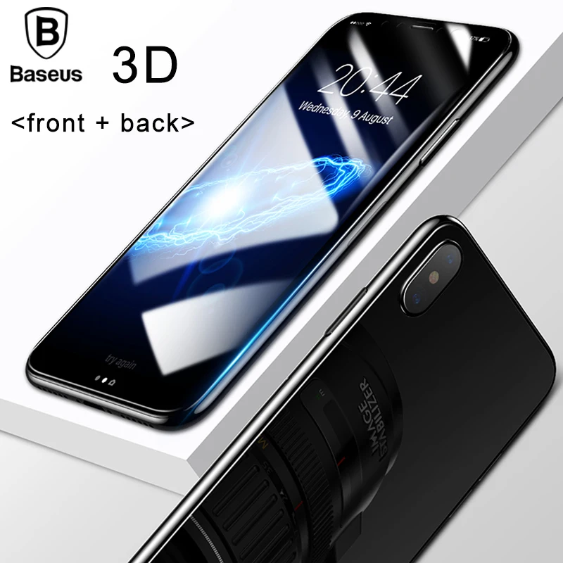 Защитная пленка для экрана Baseus с закругленными 3D краями спереди и сзади iPhone X