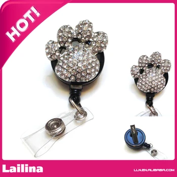 

Big Paw Rhinestone ID badge holder retractable reel