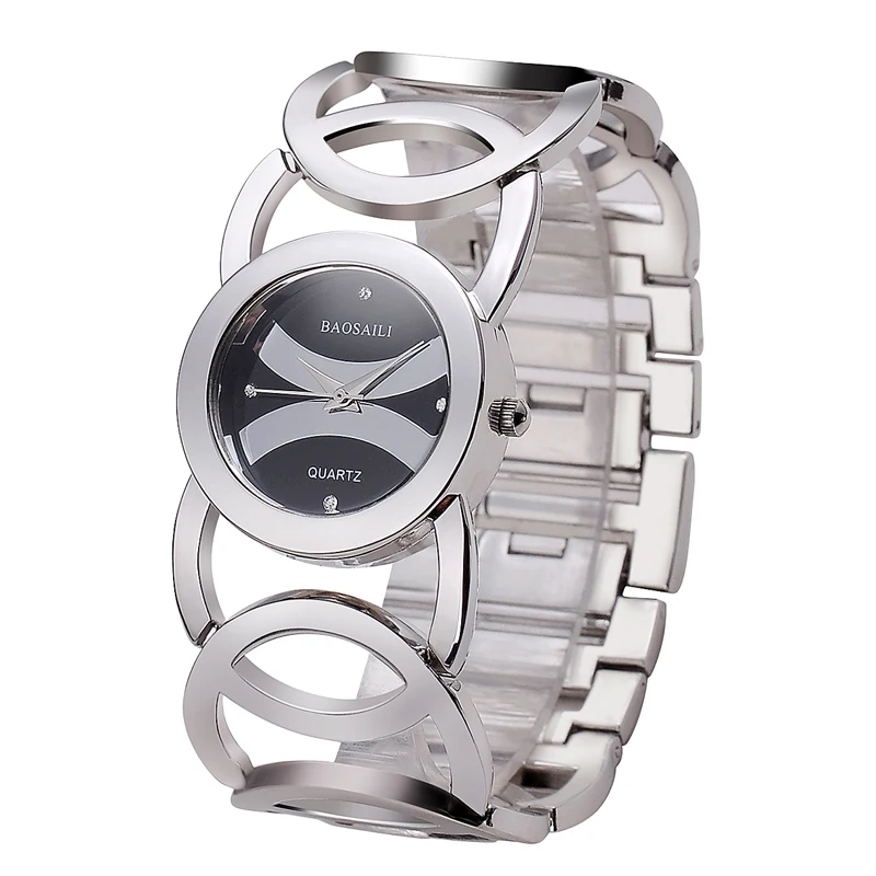 

New Design Imitation Gold Plated Circles Strap Stainless Steel Back Shinning Women Watches Lady Analog Quartz Clock