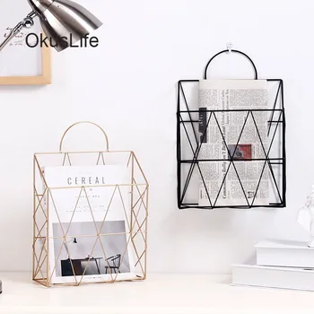 

2019 European Wall Hanging Metal Basket Book Organization Newspaper Stand Collection Shelf Home Decoration Box