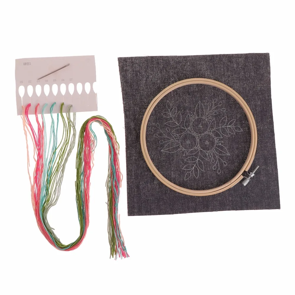 

European Flowers DIY Embroidery Ribbon Set with Frame for Beginners Kits Needlework Cross Stitch Arts Crafts Sewing Decoration