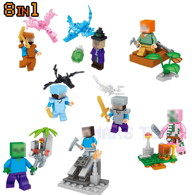 

Minecrafted Action Figures Set Steve Alex Witch Ender Dragon ZombiePigman Compatible LegoINGlys Gift For Kids Friends