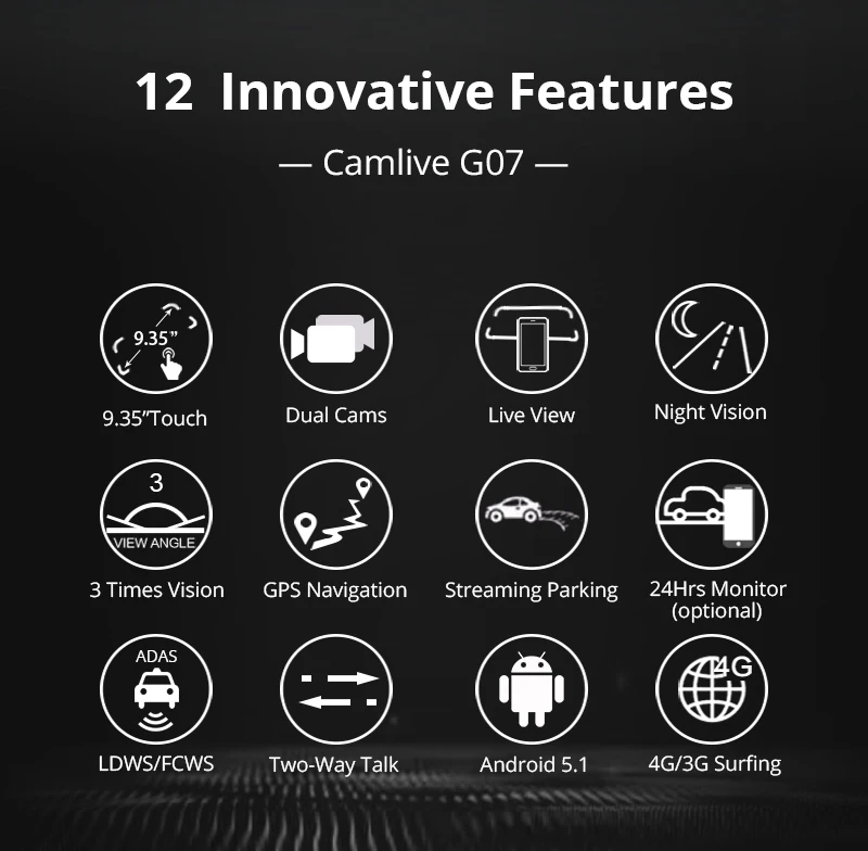 Camlive G07 зеркальная Автомобильная камера 1" 4G bluetooth зеркало заднего вида видео регистратор HD1080P gps навигация Android wifi авто видеорегистратор