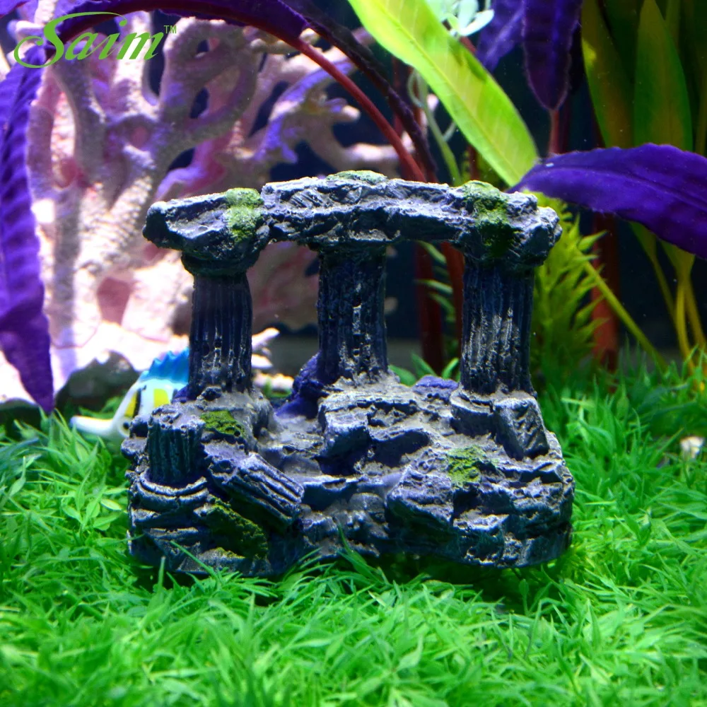 9cm Aquarium Decoration Acuario Greek Temple With 3 Pillars Stone Decor