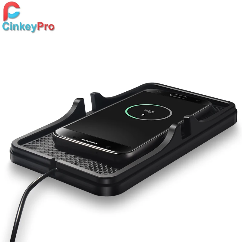  CinkeyPro Qi Wireless Car Charger Pad for iPhone 8 10 X Plus Samsung S6 S7 S8 Stand 5V/1A Charging 