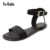 Yu Kube Women Pu Leather Sandals Summer Sexy Punk Black Brown Open Toe Rivets Ankle Strap Flat Sandals Beach Shoes